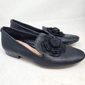 TARYN ROSE Brayden Elegant Black Leather Floral Women's Loafers Size 8B